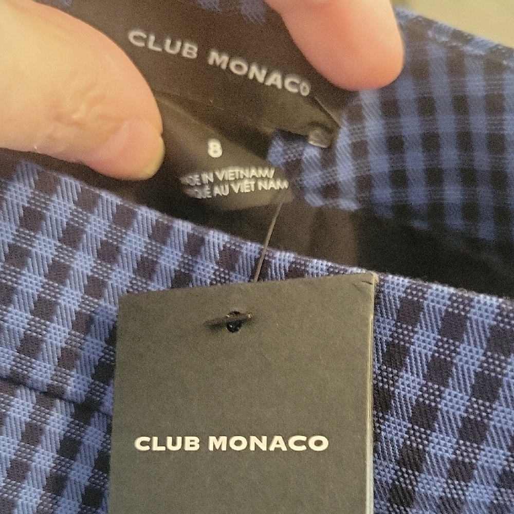 Club Monaco Sz8 Blue Check Pockets, Pencil Skirt, Slit front back, zip-up back - Picture 2 of 6